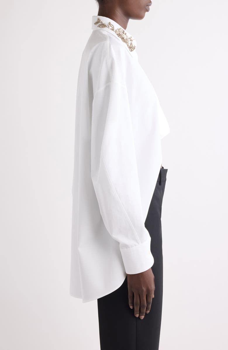 Givenchy Embellished High-Low Cotton Poplin & Piqué Button-Up Shirt, Alternate, color, White