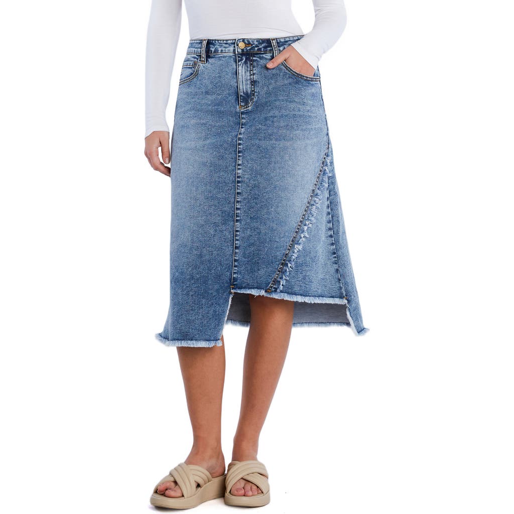 Wash Lab Denim Fray Two Step Denim Skirt In Two Step Blue