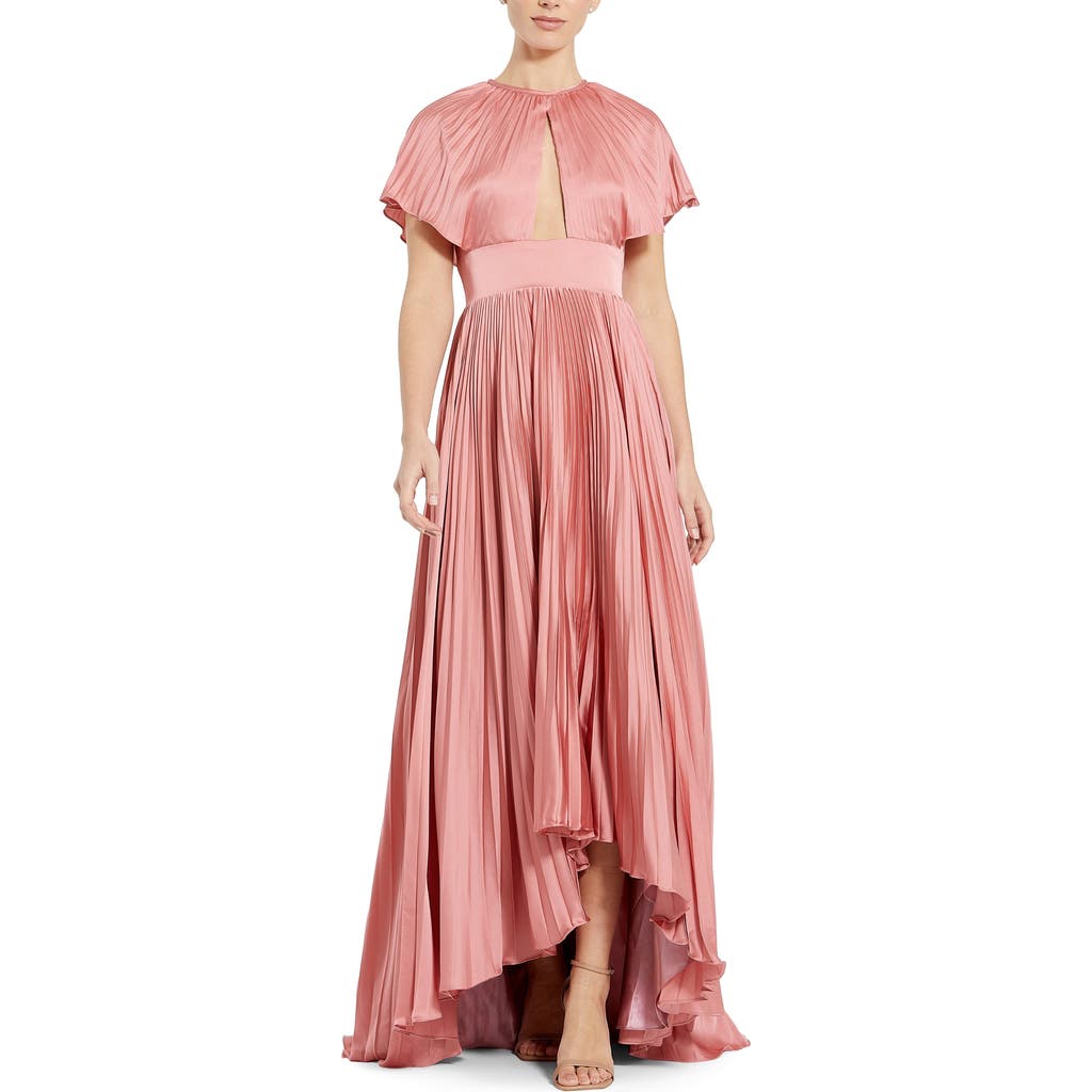 Mac Duggal Front Cutout Pleated High Low Dress In Dusty Rose