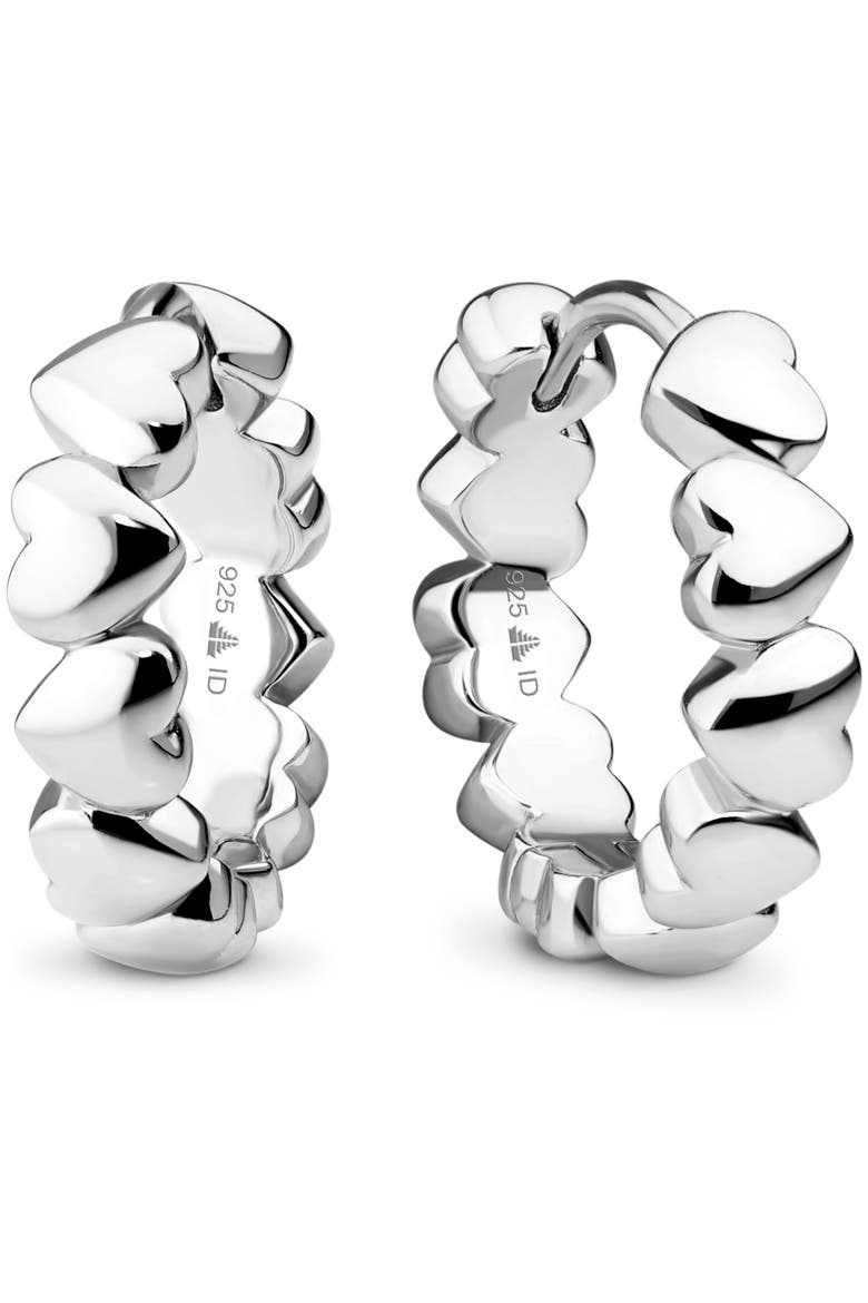 Sweet Heart Hoop Earrings in Rhodium Plated Sterling Silver, Main, color, Silver