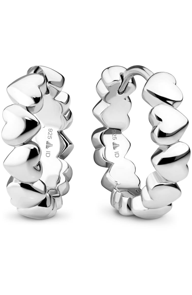DEVATA Sweet Heart Hoop Earrings in Rhodium Plated Sterling Silver, Main, color, Silver