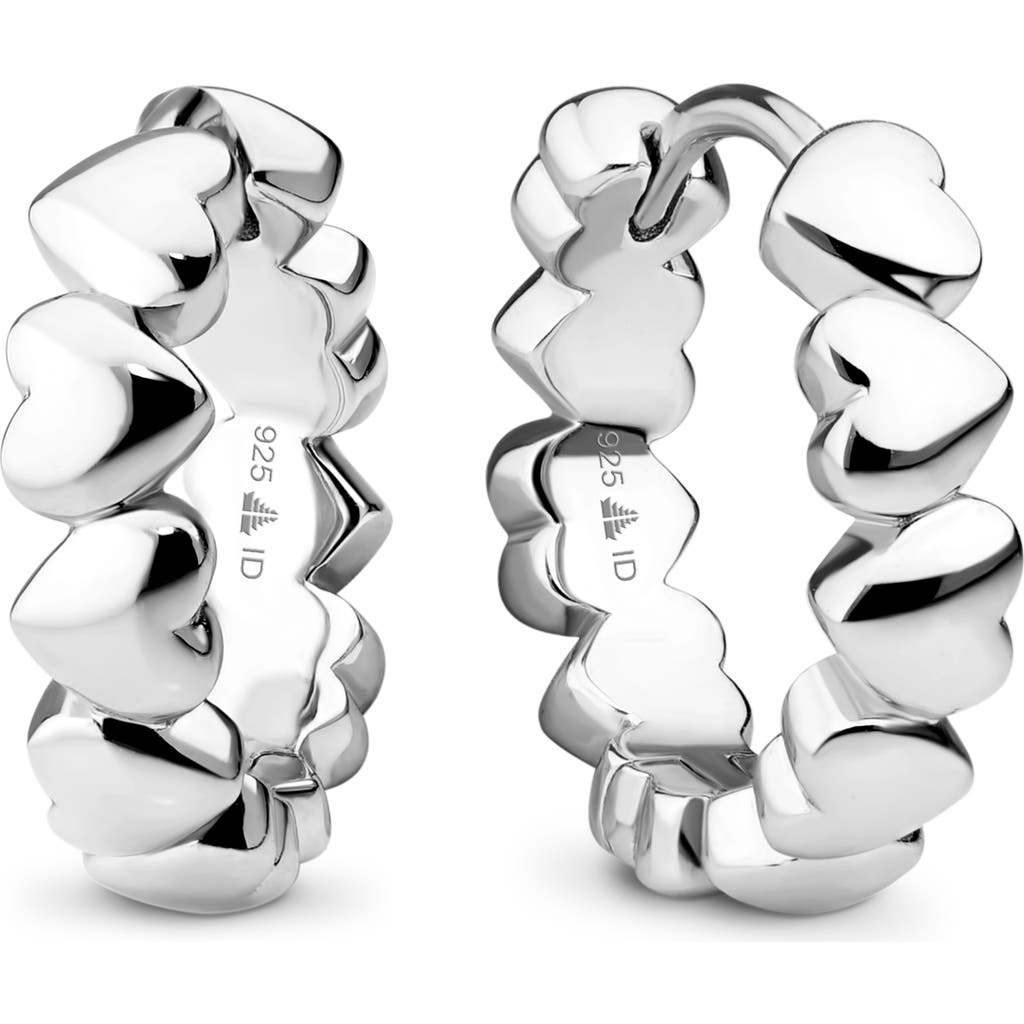 Devata Sweet Heart Hoop Earrings In Silver