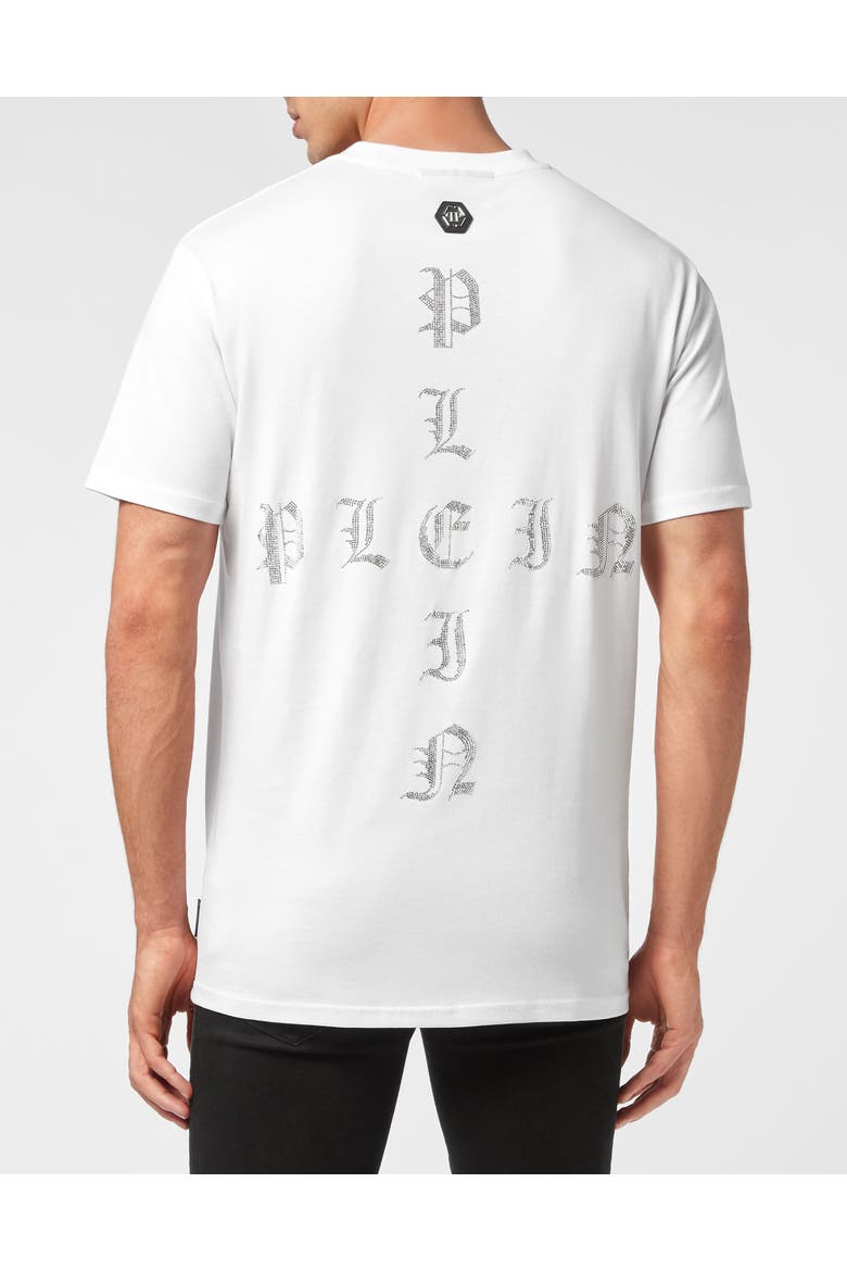 T-Shirt Round Neck Ss Gothic Plein With Crystals Men, Alternate, color, white/crystal
