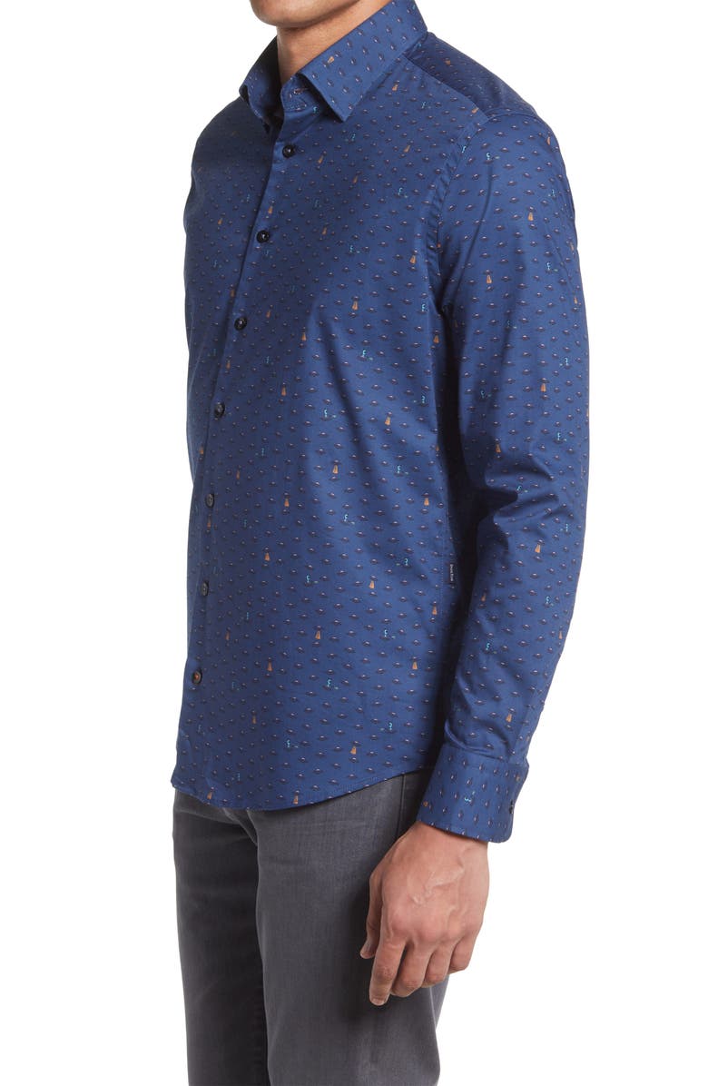 Stone Rose UFO Print Trim Fit Stretch Cotton Button-Up Shirt, Alternate, color, Navy