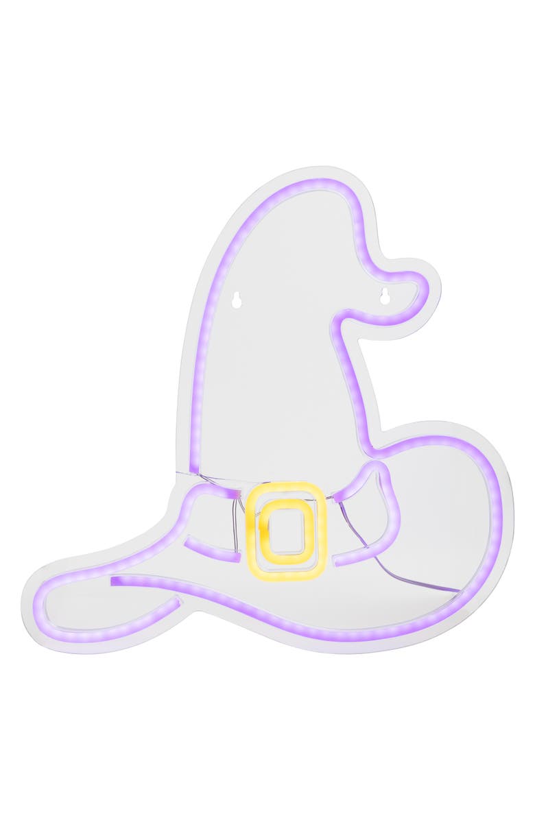 Northlight LED Witch Hat Neon Lighted Halloween Wall or Window Decoration - 15" - Purple, Main, color, Purple