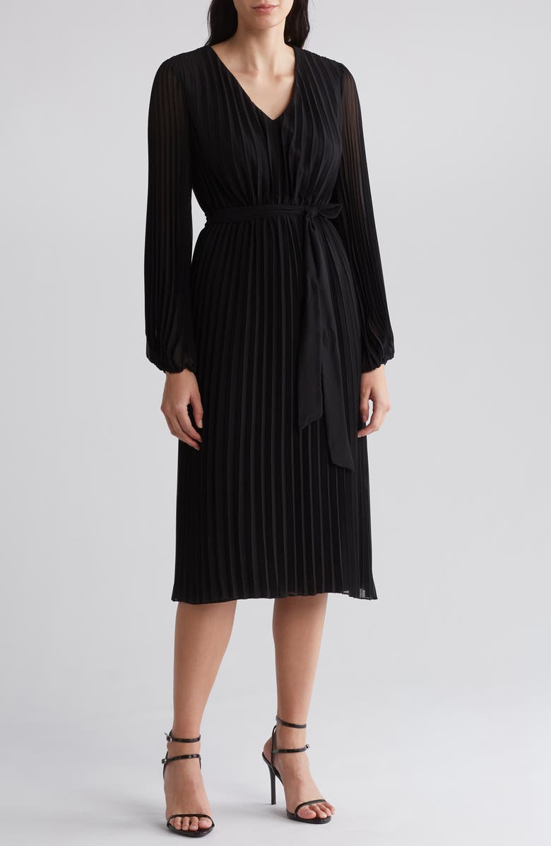 Sam Edelman Long Sleeve Plissé Dress, Main, color, 
