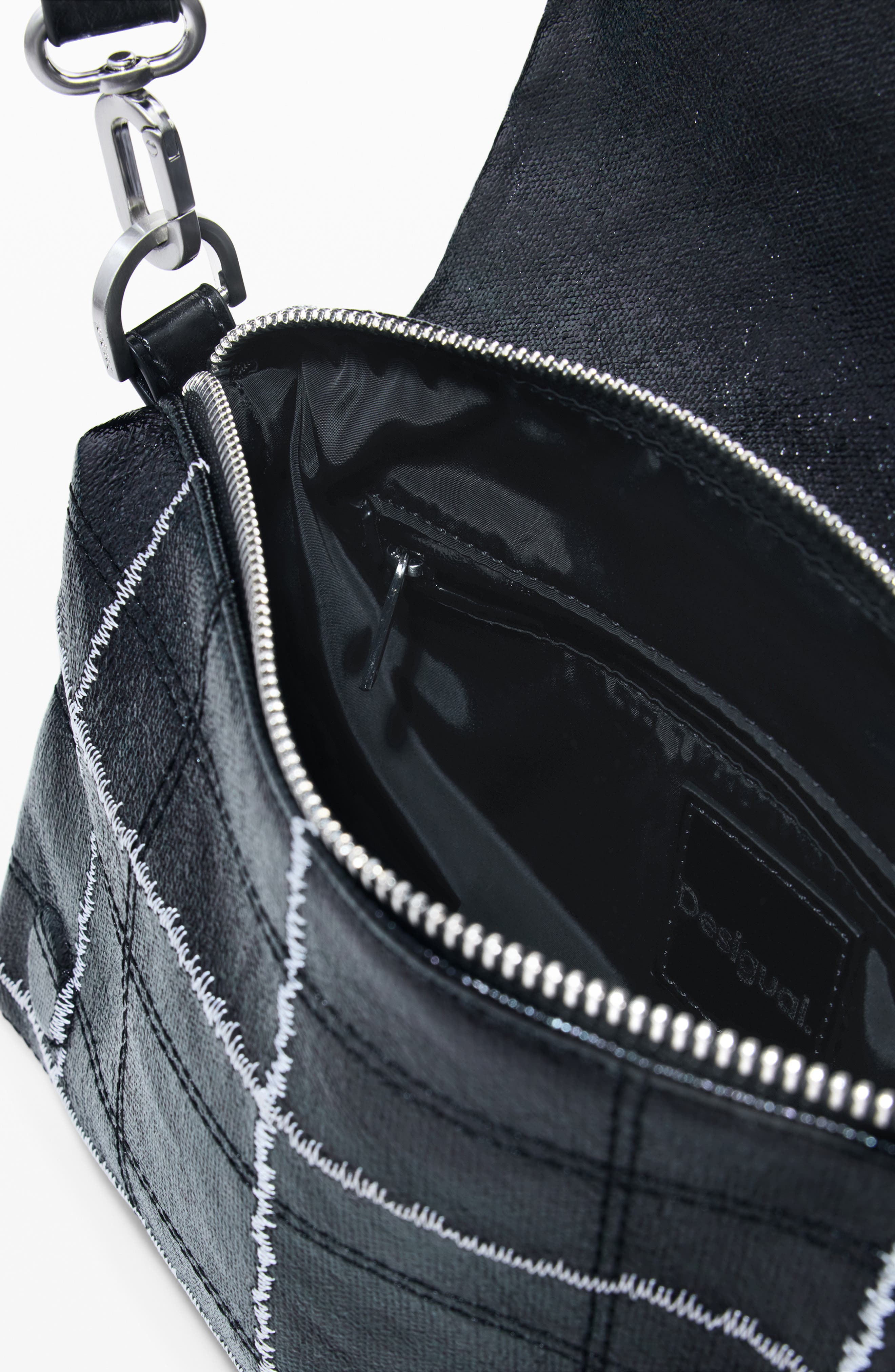 Desigual Topstitched Faux Leather Crossbody Bag, Alternate, color, Black