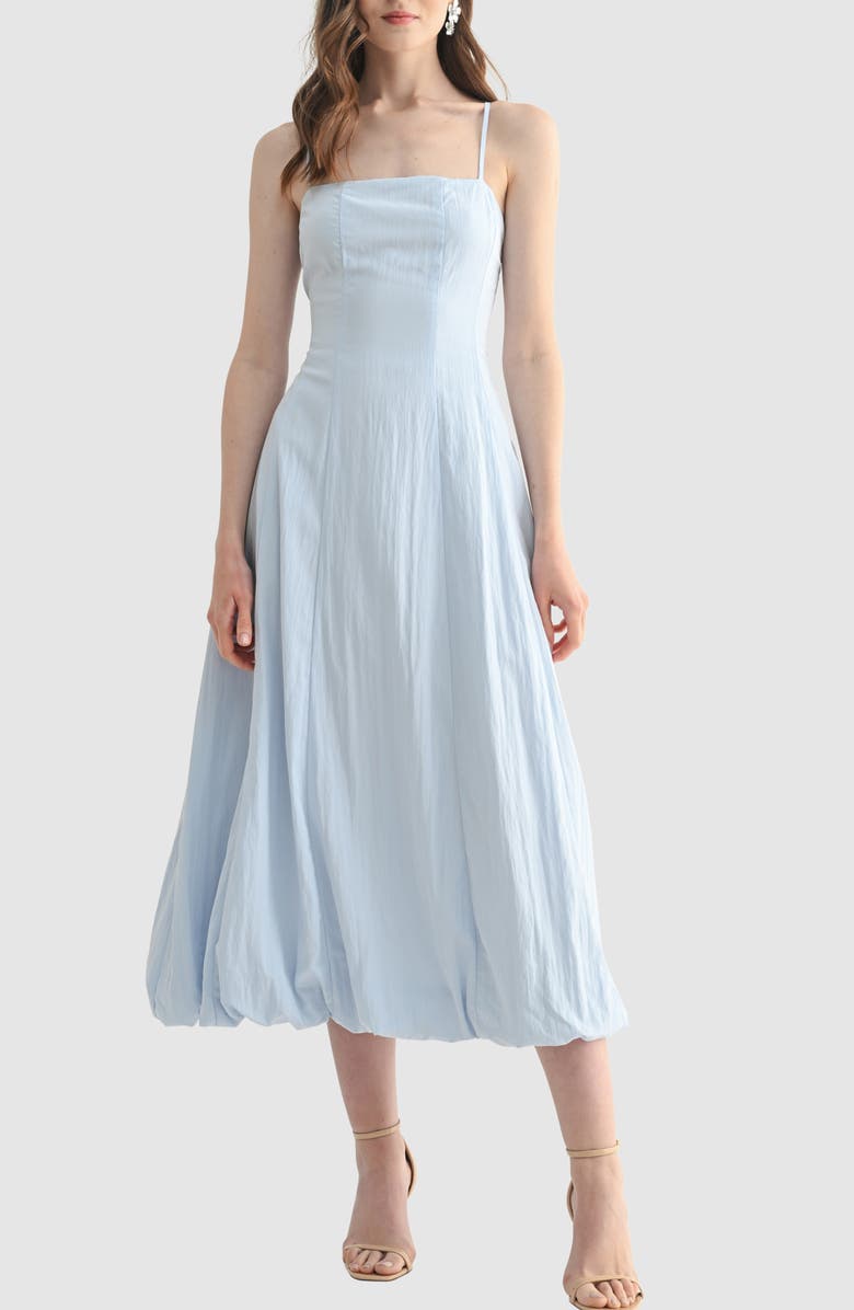Lush Bubble Hem Linen Blend Midi Dress, Main, color, Sky Blue