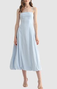 Lush Bubble Hem Linen Blend Midi Dress