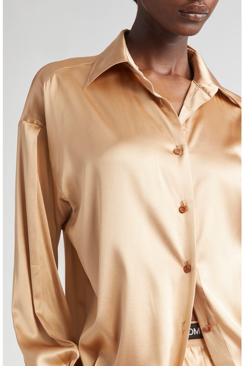 Relaxed Fit Stretch Silk Satin Blouse, Alternate, color, PALE BEIGE
