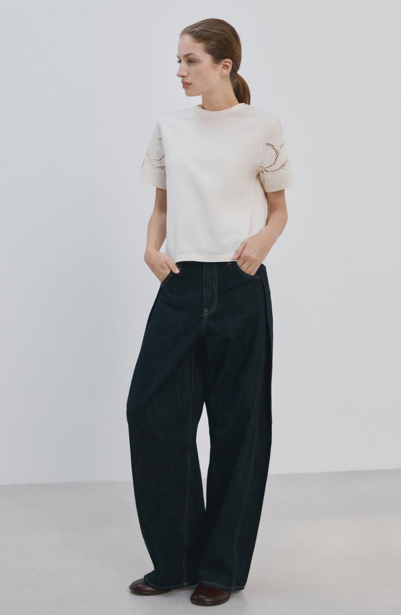 MANGO Openwork Embroidered Cotton T-Shirt, Alternate, color, Ecru