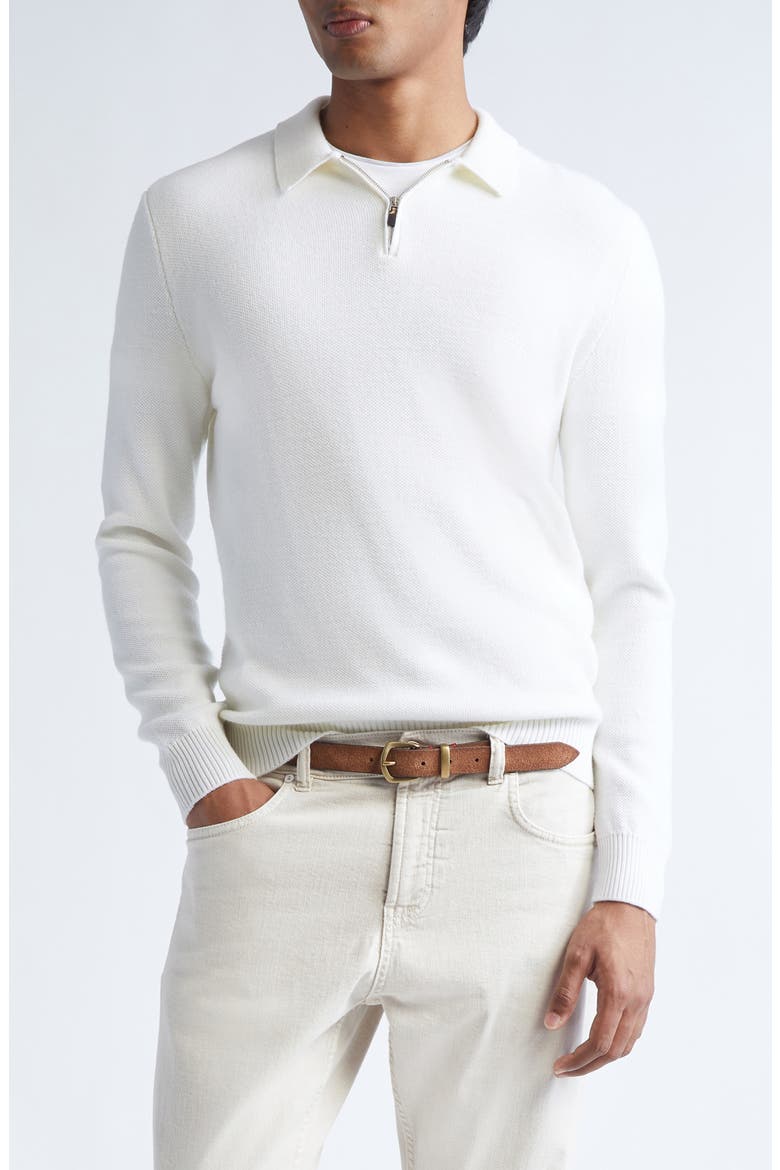 Virgin Wool Half Zip Polo Sweater, Main, color, 00 IVORY