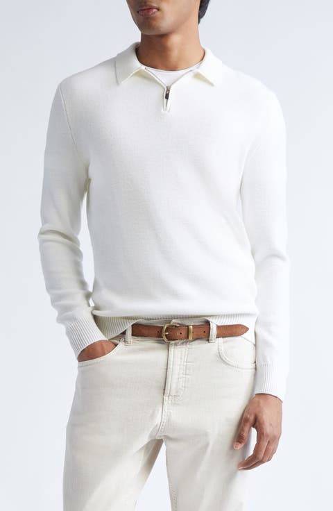 Virgin Wool Half Zip Polo Sweater