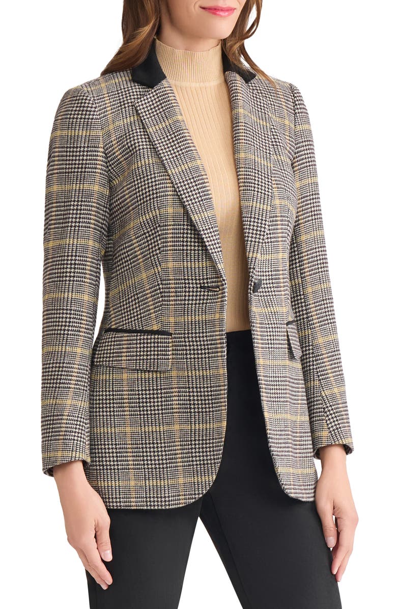 Jones New York Plaid Elbow Patch Blazer, Alternate, color, Caramel Multi