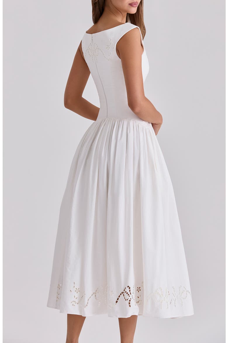 Lauren Broderie Anglaise Midi Dress, Alternate, color, WHITE