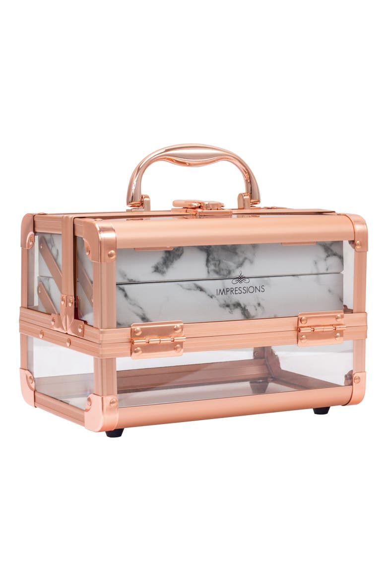 Savvy Lux Makeup Travel Case with Mirror - Rose Gold Clear Marble, Main, color, Rose Gold Clear White Marble
