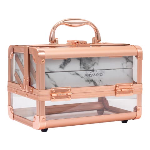 Savvy Lux Makeup Travel Case with Mirror - Rose Gold Clear Marble