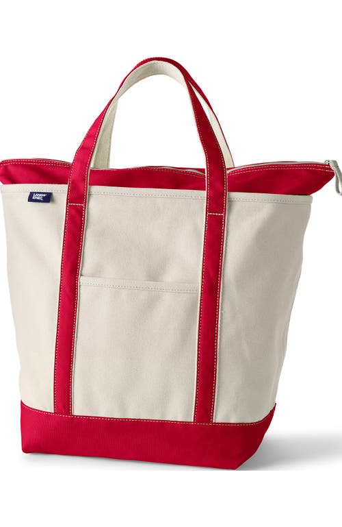 Lands' End Zip Top Canvas Tote Bag In Natural/heritage Red