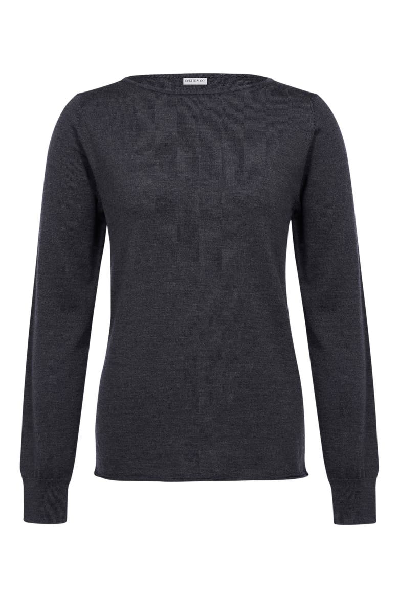 MERINO FINE KNIT BOAT NECK SWEATER, Alternate, color, CHARCOAL