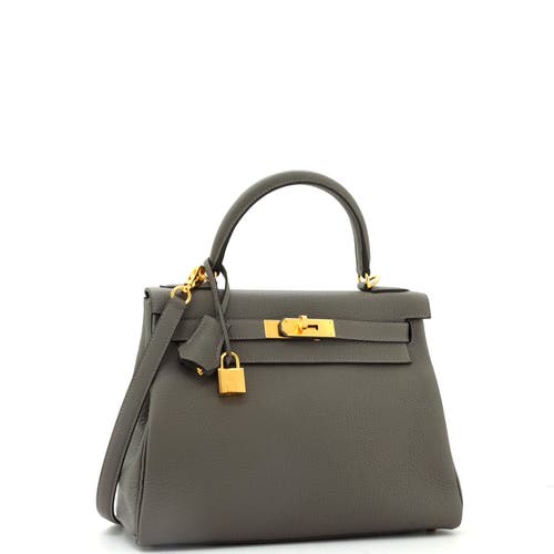 Pre-owned Hermes Hermes Kelly Handbag Grey Clemence With Gold Hardware 28 In Gray