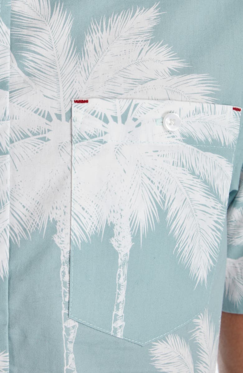 PX Palm Print Short Sleeve Button-Up Peached Cotton Poplin Shirt, Alternate, color, Seafoam