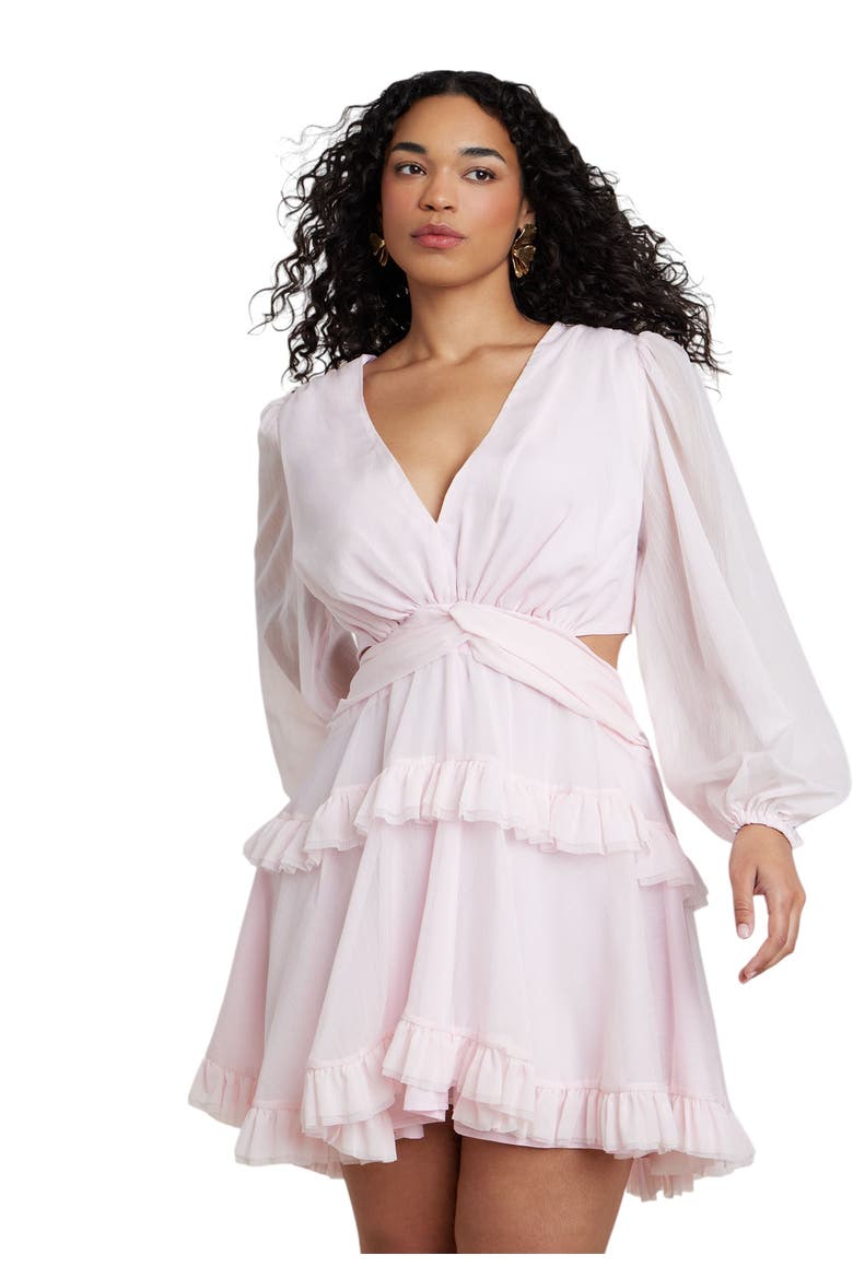 Patbo X Eloquii Puff-Sleeve Ruffle Mini Dress, Alternate, color, CRADLE PINK