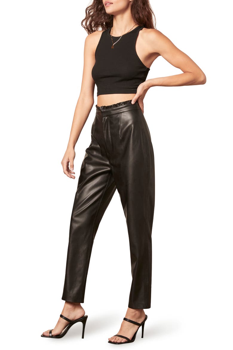 BB Dakota LA Woman Paperbag Waist Faux Leather Pants, Alternate, color, BLACK