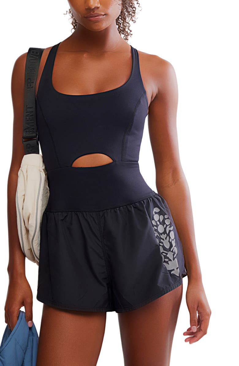 Free People FP Movement Righteous Runsie Reflect Romper, Alternate, color, Black Combo
