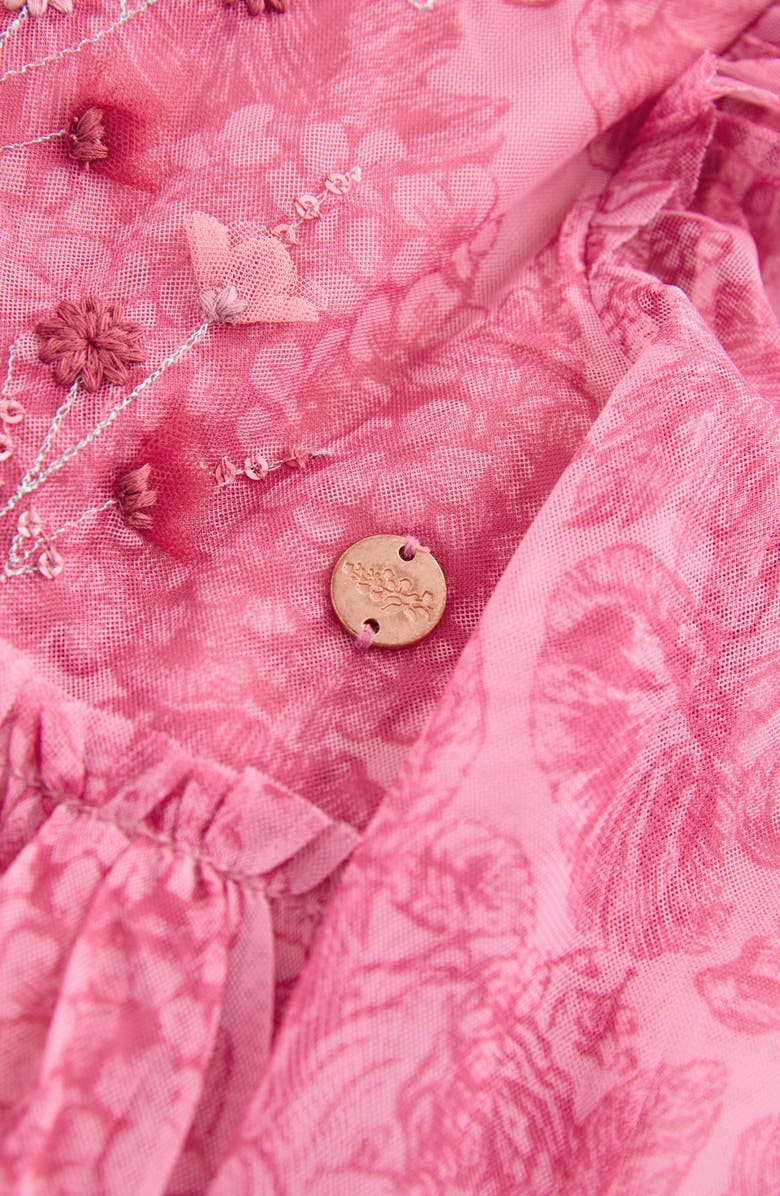 Laura Ashley Kids' Embroidered Ruffle Long Sleeve Tiered Mesh Dress, Alternate, color, Pink