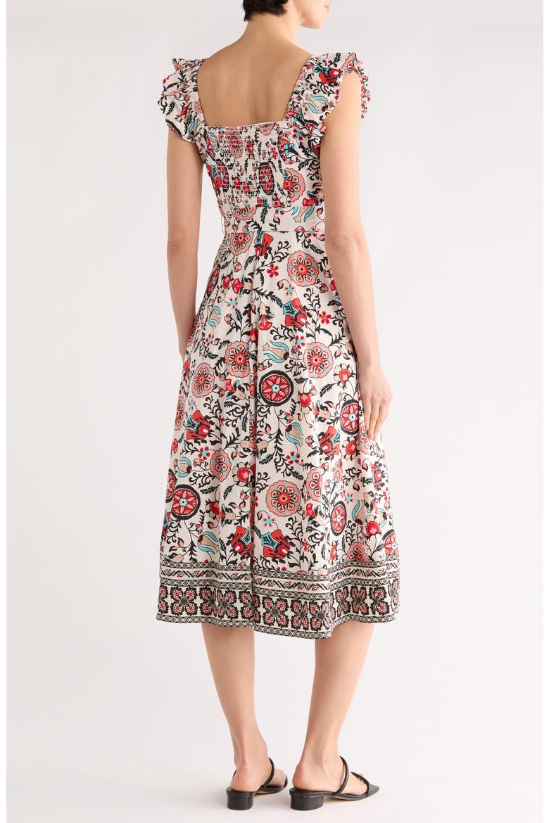 Ruffle Cap Sleeve Fit & Flare Midi Dress, Alternate, color, GARDEN PARTY PRINT