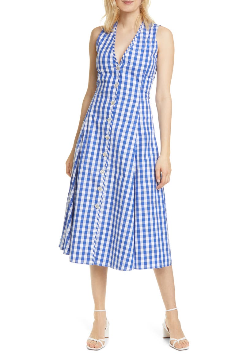 Gingham A-Line Dress, Main, color, 637B ROYAL/ WHITE