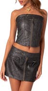 EDIKTED Ziva Lace Up Strapless Faux Leather Corset Top