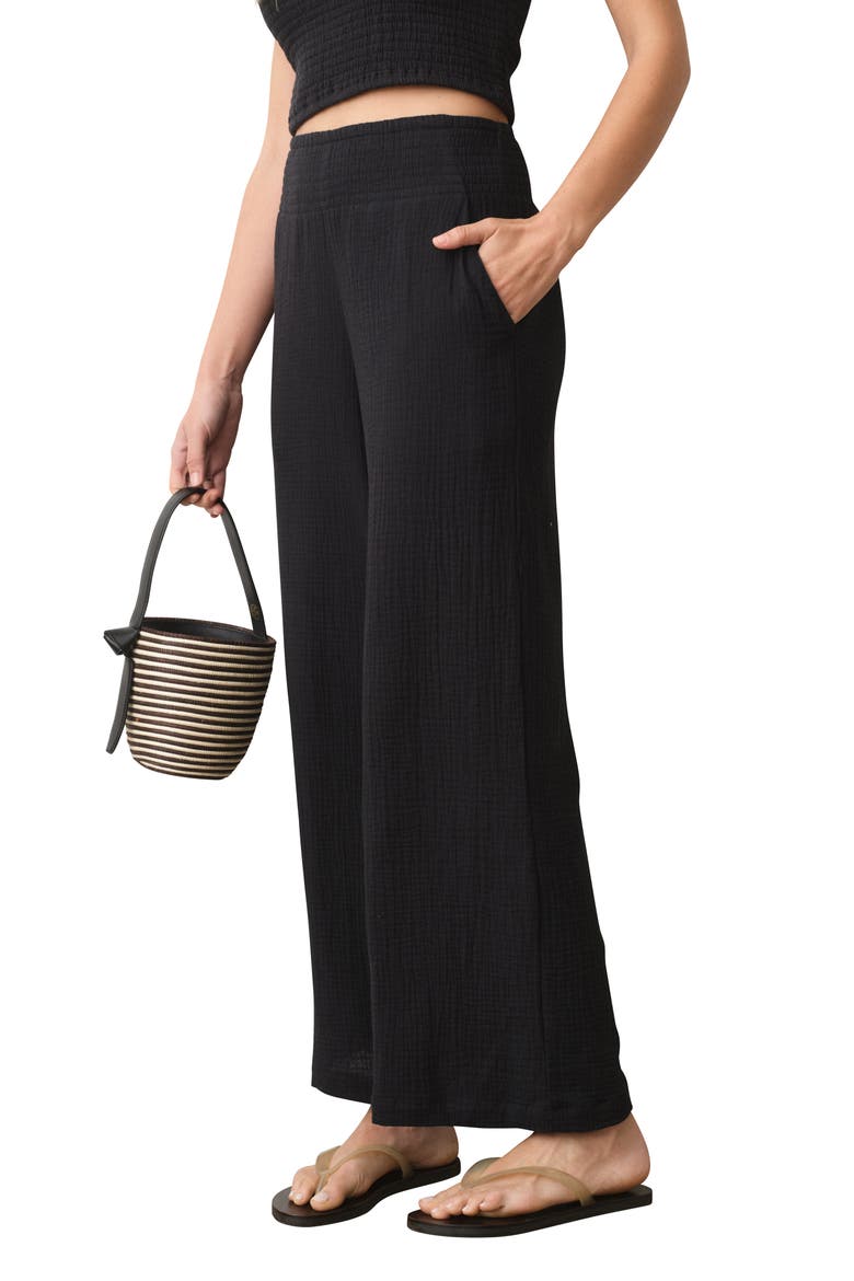 Isla Pull-On Double Cloth Wide Leg Pants, Alternate, color, BLACK