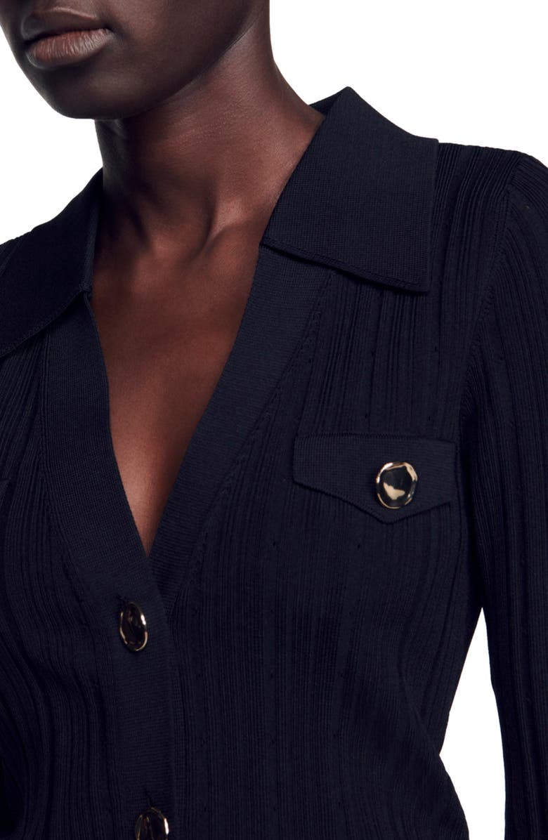 SANDRO Hind Rib Pointelle Crop Cardigan, Alternate, color,