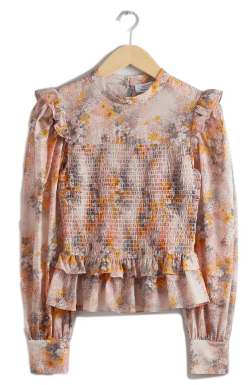 & Other Stories Niko Floral Smocked Peplum Top In Pink Yellow