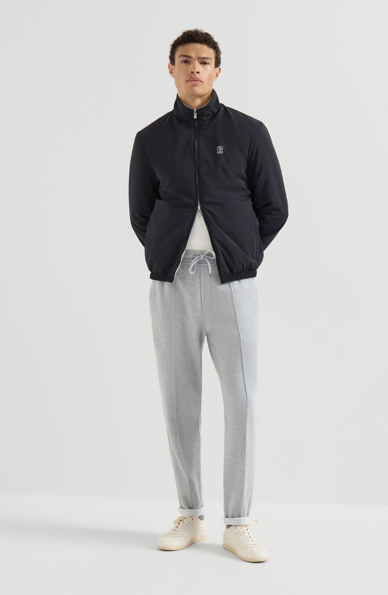 Brunello Cucinelli Bonded nylon reversible outerwear jacket with logo, Alternate, color, Navy Blue