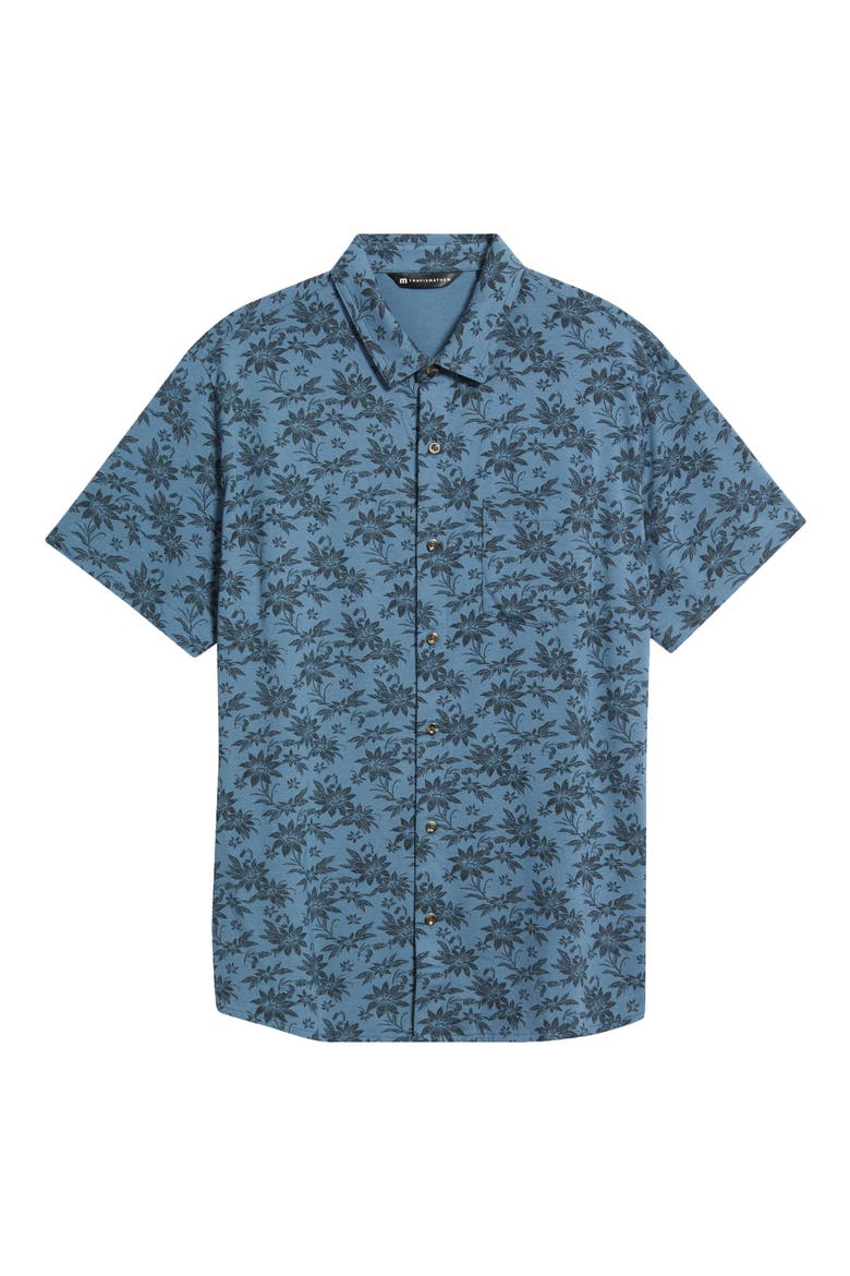 Comfortknit Floral Short Sleeve Button-Up Shirt, Alternate, color, BERING SEA
