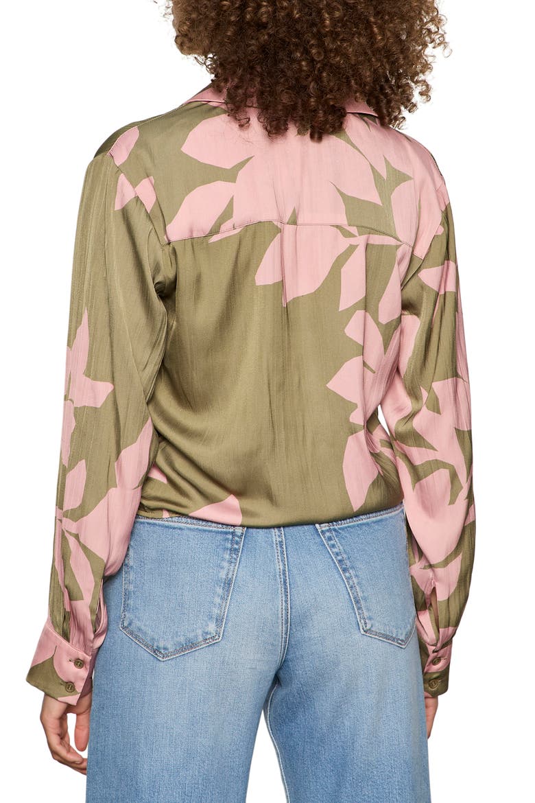 Lover Print Tie Hem Crop Sateen Shirt, Alternate, color, PINK SILHO