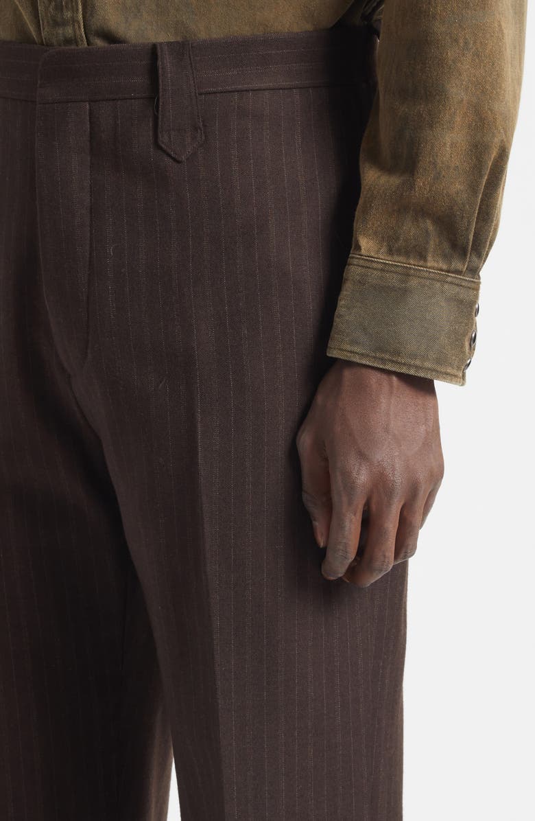 Double RL Slim Fit Pinstripe Wool Flannel Western Straight Leg Pants, Alternate, color, Brown Charcoal