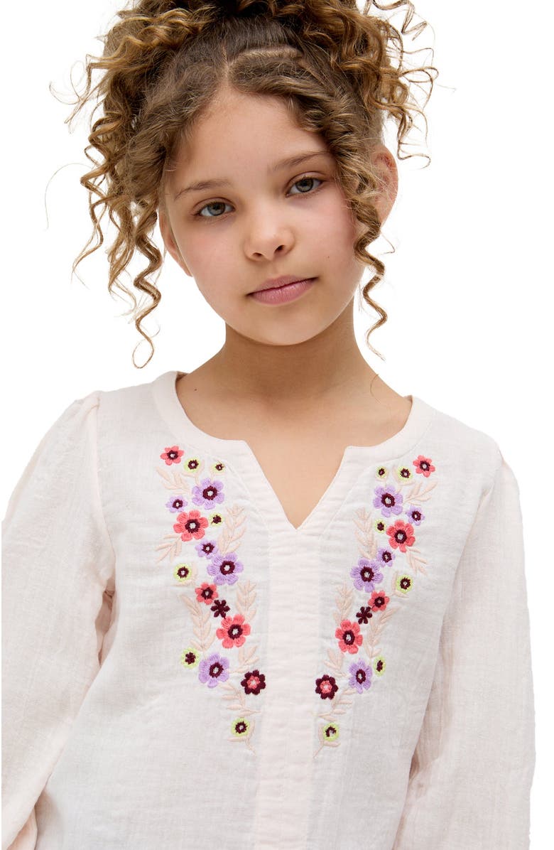 Raffya Kids Kids Dina V-Neck Embroidered Blouse, Alternate, color, Ecru