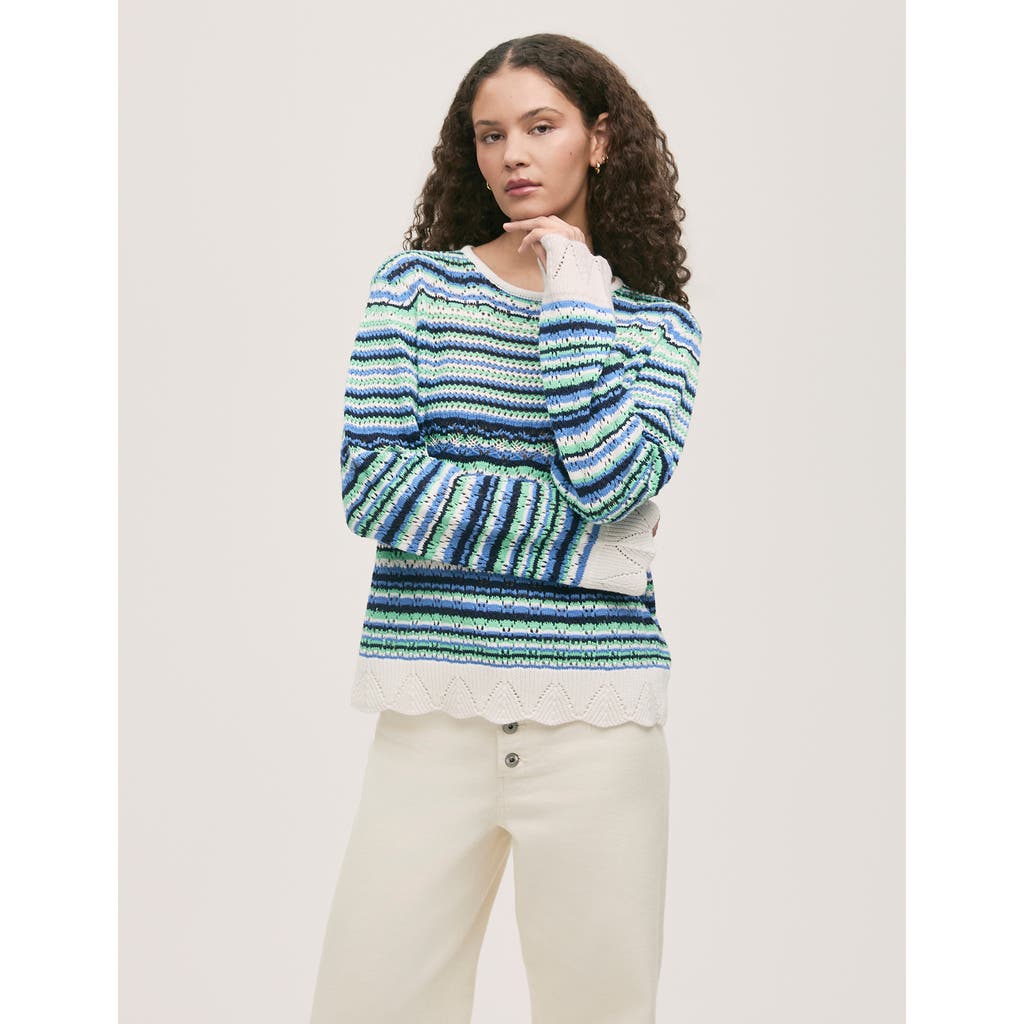 Finery London Audrenia Striped Crochet Jumper In Blue