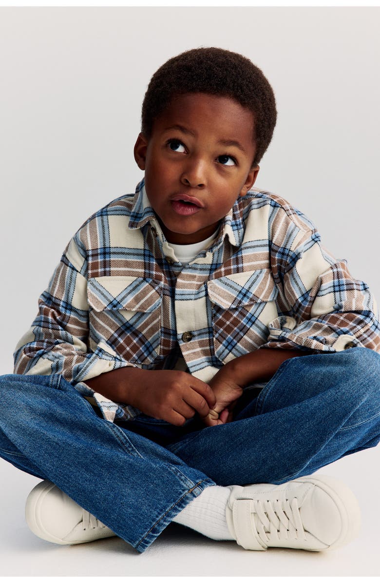 H&M Oversized Shirt, Alternate, color, Light Brown/Plaid