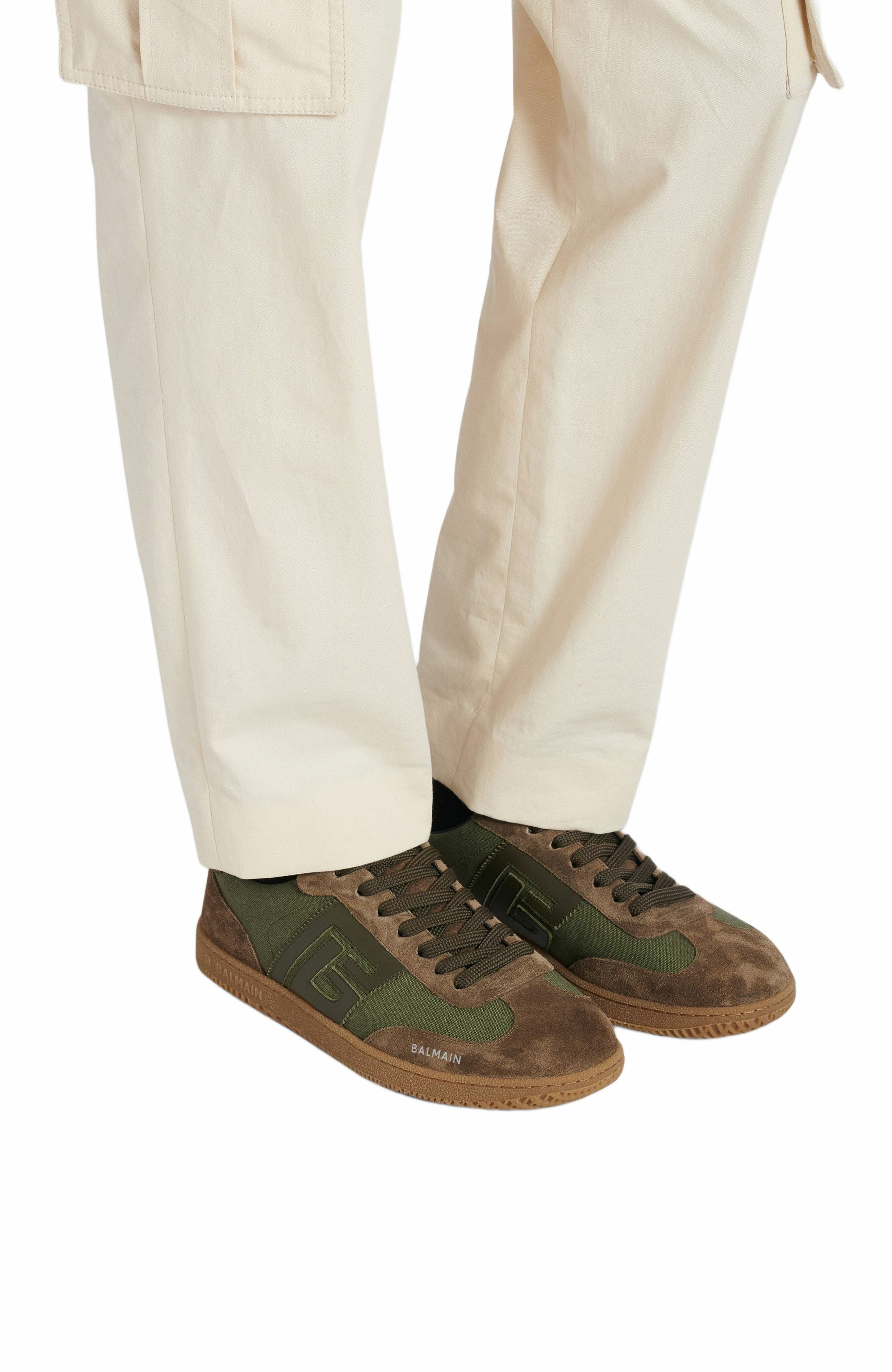 Balmain Swan Trainers In Leather And Canvas, Alternate, color, 