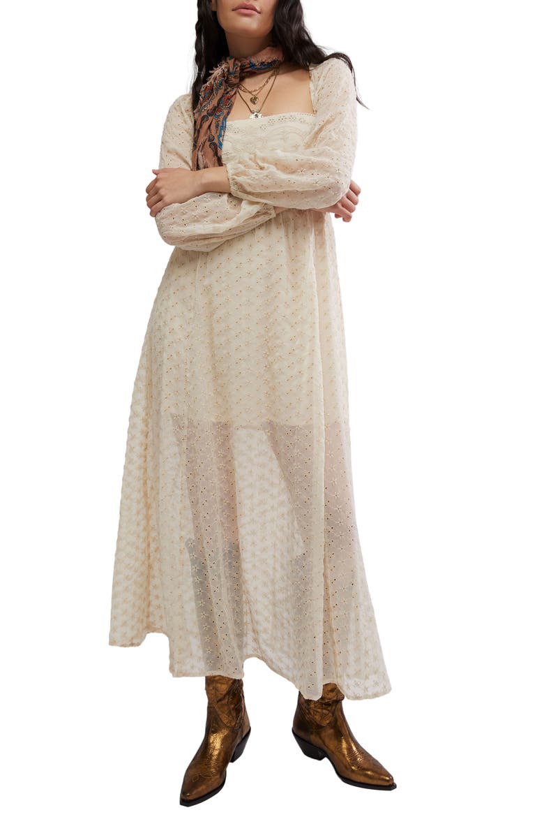 Malina Eyelet Long Sleeve Maxi Dress, Main, color, TEA