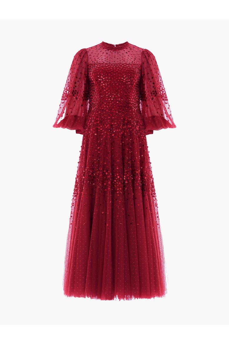 Scallop Sequin Round Neck Maxi Dress, Alternate, color, Red