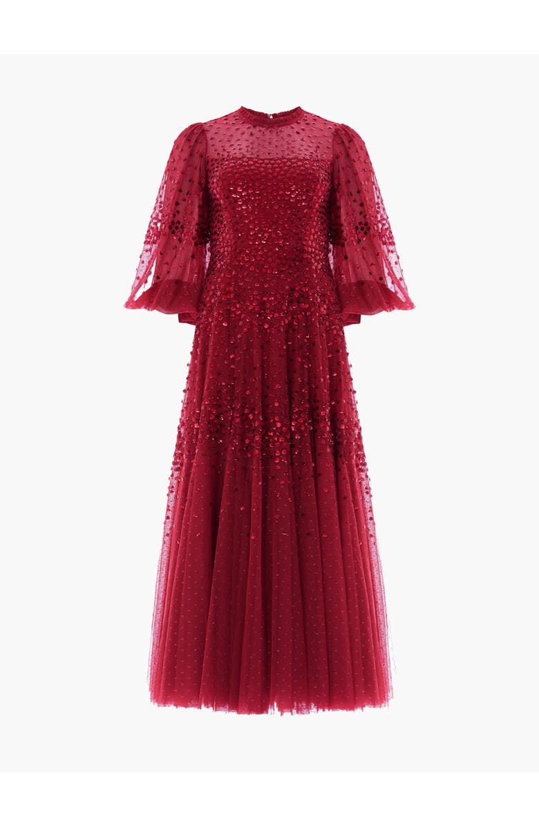 Needle & Thread Scallop Sequin Round Neck Maxi Dress, Alternate, color, Red