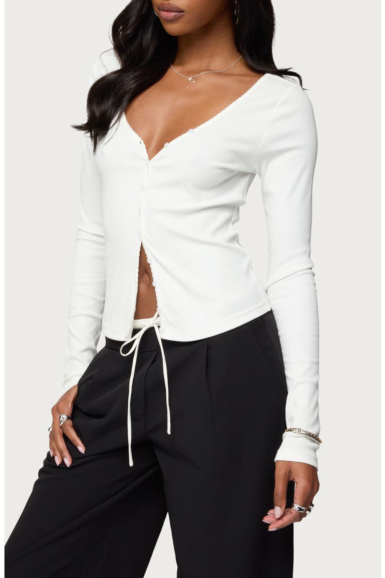 Tanya Fitted V-Neck Cardigan, Alternate, color, WHITE