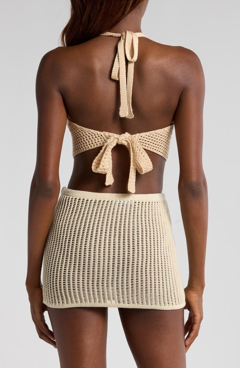 Elan Open Stitch Halter Crop Cover-Up Top, Alternate, color, Natural