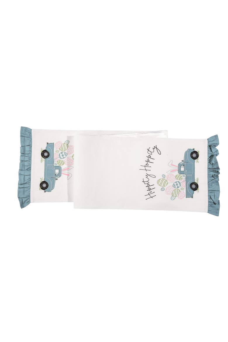 "Hippity Hoppity" Easter Pickup Truck 100% Cotton Table Runner 13" x 72", Main, color, White