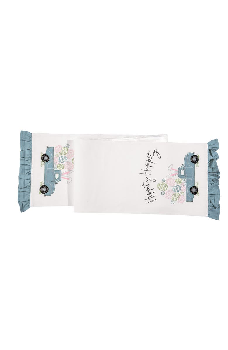 C&F Home "Hippity Hoppity" Easter Pickup Truck 100% Cotton Table Runner 13" x 72", Main, color, White